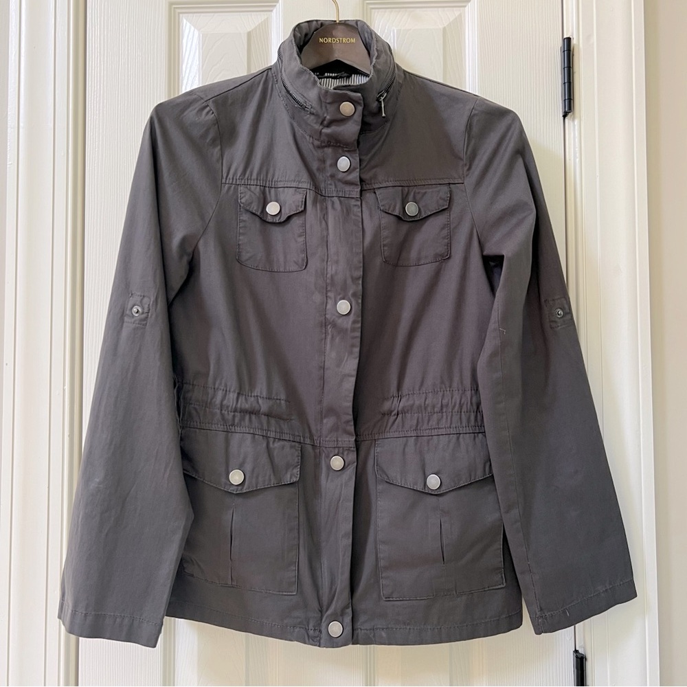 Snobbish Collection Charcoal Utility Cargo Jacket Retractable Hood Medium